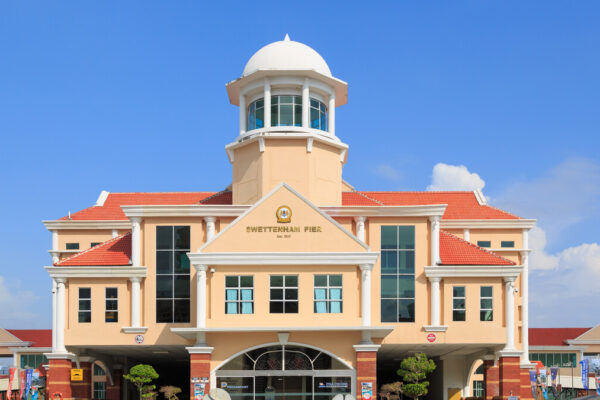 Swettenham Pier terminal building in Penang, Malaysia, photographed in January 2014
